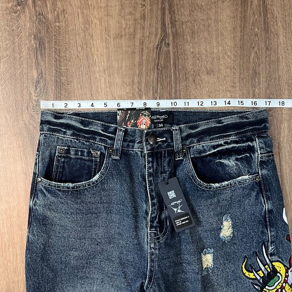 NEW Ed Hardy NYC Skull Snake Eagle Tattoo Slim Fit Distressed Jeans - Picture 12 of 13